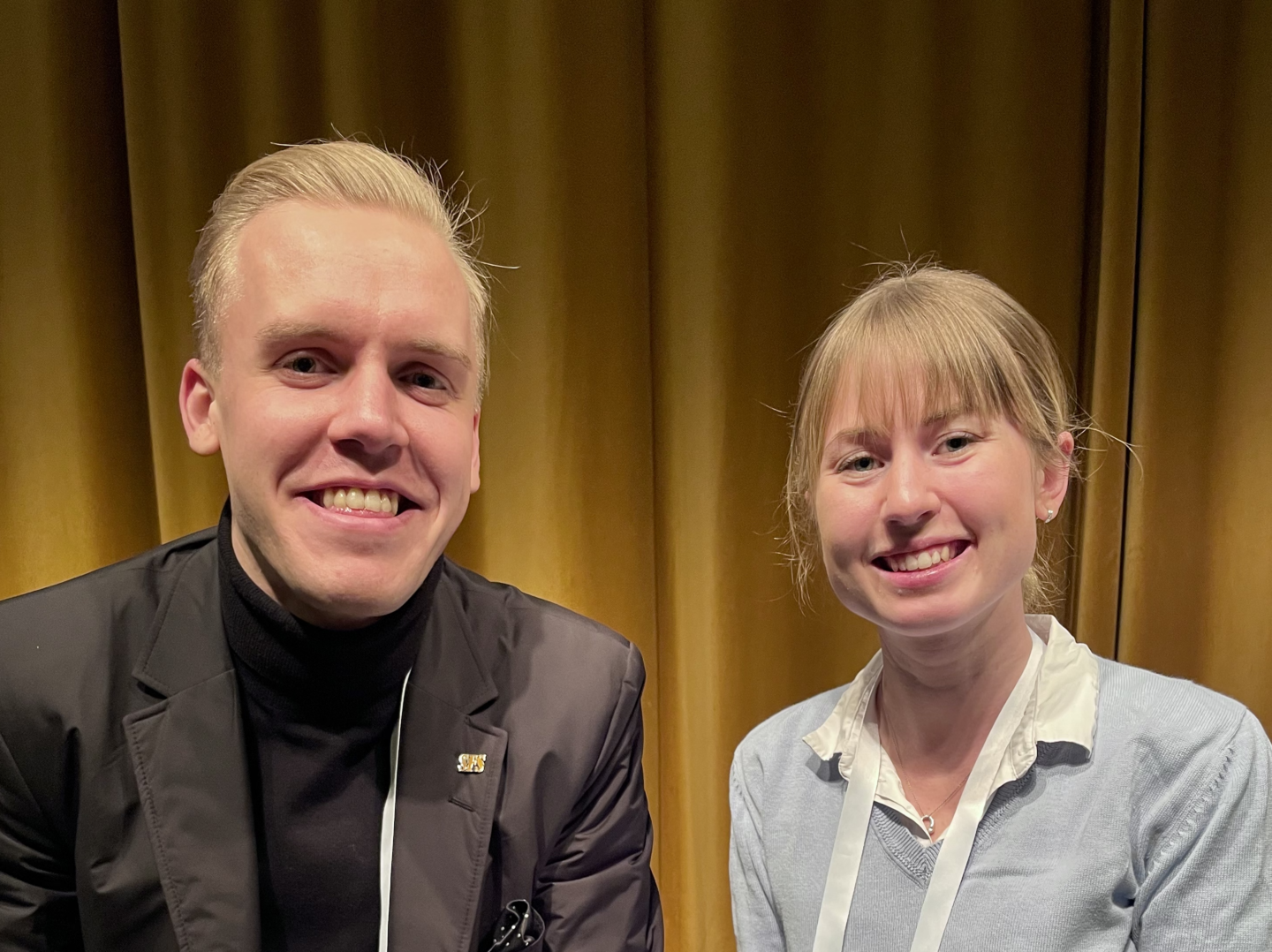 SFS representanter Jacob Färnert & Tilda Jalakas på Sveriges universitets- och högskoleförbunds konferens om vårdkompetens 2024.